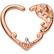 Load image into Gallery viewer, 16G 3/8 Clear CZ Gem Rose Gold Tone Heart Left Ear Closure Ring
