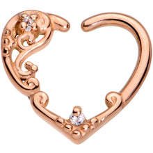 Load image into Gallery viewer, 16G 3/8 Clear CZ Gem Rose Gold Tone Heart Right Ear Closure Ring
