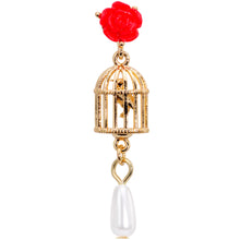 Load image into Gallery viewer, 16G 1/4 Red Flower Gold Tone Birdcage Dangle Cartilage Tragus
