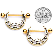 Load image into Gallery viewer, 14G 7/8 Gold Tone Starry Crescent Moon Nipple Shield Set
