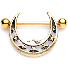 Load image into Gallery viewer, 14G 7/8 Gold Tone Starry Crescent Moon Nipple Shield Set
