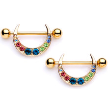 Load image into Gallery viewer, 14G 7/8 Multicolor Gem Gold Tone Crescent Nipple Shield Set
