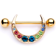 Load image into Gallery viewer, 14G 7/8 Multicolor Gem Gold Tone Crescent Nipple Shield Set
