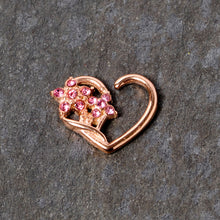 Load image into Gallery viewer, 16G 3/8 Pink Gem Rose Gold Tone Heart Right Ear Closure Ring

