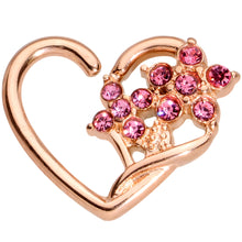 Load image into Gallery viewer, 16G 3/8 Pink Gem Rose Gold Tone Heart Left Ear Closure Ring
