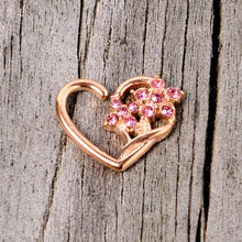 Load image into Gallery viewer, 16G 3/8 Pink Gem Rose Gold Tone Heart Left Ear Closure Ring
