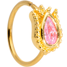 Load image into Gallery viewer, 20G 5/16 Pink Gem Gold Tone Tulip Flower Nose Hoop
