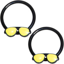 将图片加载到图库查看器，16G 3/8 Black Yellow Aviator Sunglasses Hinged Segment Ring
