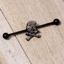 Load image into Gallery viewer, 14G Black Skull and Crossbones Halloween Industrial Barbell 38mm
