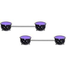Load image into Gallery viewer, 14G 11/16 Purple Cauldron Halloween Barbell Nipple Ring Set
