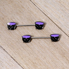 Load image into Gallery viewer, 14G 11/16 Purple Cauldron Halloween Barbell Nipple Ring Set
