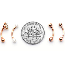 Load image into Gallery viewer, 16G 5/16 Clear Gem Rose Gold Tone Curved Eyebrow Ring Set of 4
