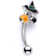 Load image into Gallery viewer, 16G 5/16 Black Green Witches Hat Halloween Curved Eyebrow Ring

