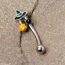 Load image into Gallery viewer, 16G 5/16 Black Green Witches Hat Halloween Curved Eyebrow Ring
