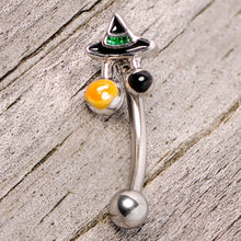 Load image into Gallery viewer, 16G 5/16 Black Green Witches Hat Halloween Curved Eyebrow Ring
