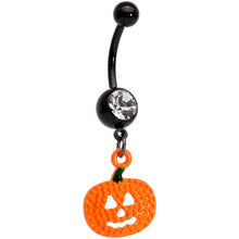 将图片加载到图库查看器，Clear Gem Black Orange Pumpkin Halloween Dangle Belly Ring

