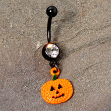 将图片加载到图库查看器，Clear Gem Black Orange Pumpkin Halloween Dangle Belly Ring
