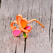 Load image into Gallery viewer, 22G 1/4 Pink Orange Rose Gold Tone Butterfly L Shaped Nose Ring
