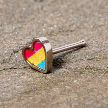 Load image into Gallery viewer, 20G 5/16 Red Yellow Blue Pansexual Pride Heart Nose Bone
