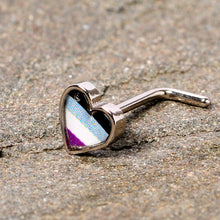 Load image into Gallery viewer, 20G 5/16 Black Grey Purple Asexual Pride Heart L Shaped Nose Ring
