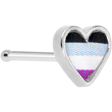 Load image into Gallery viewer, 20G 3/8 Black Grey Purple Asexual Pride Heart Nose Bone
