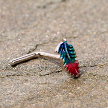 将图片加载到图库查看器，20G 1/4 Blue Green Red Feather L Shaped Nose Ring
