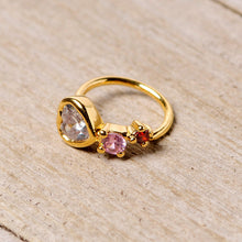 Load image into Gallery viewer, 18G 3/8 Clear Pink Red CZ Gem Gold Tone Heart Nose Hoop
