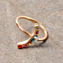 Load image into Gallery viewer, 18G 3/8 Red Blue CZ Gem Gold Tone Rainbow Arc Nose Hoop
