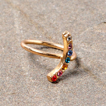 Load image into Gallery viewer, 18G 3/8 Red Blue CZ Gem Gold Tone Rainbow Arc Nose Hoop

