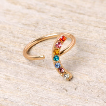 Load image into Gallery viewer, 18G 3/8 Red Blue CZ Gem Gold Tone Rainbow Arc Nose Hoop
