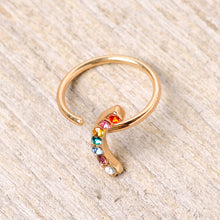 Load image into Gallery viewer, 18G 3/8 Red Blue CZ Gem Gold Tone Rainbow Arc Nose Hoop
