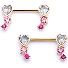 Load image into Gallery viewer, 14G 9/16 Clear Pink Red Gem Heart Barbell Nipple Ring Set
