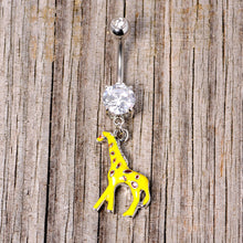 将图片加载到图库查看器，Clear Gem Yellow Brown Giraffe Dangle Belly Ring

