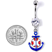 Load image into Gallery viewer, Clear Gem Blue Red Life Ring Anchor Nautical Belly Ring
