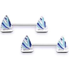 Load image into Gallery viewer, 14G 9/16 Blue White Nautical Sailboat Barbell Nipple Ring Set
