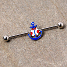 Load image into Gallery viewer, 14G Blue Red Life Ring Anchor Nautical Industrial Barbell 38mm
