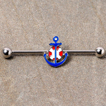 Load image into Gallery viewer, 14G Blue Red Life Ring Anchor Nautical Industrial Barbell 38mm
