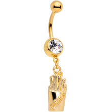 将图片加载到图库查看器，Clear Gem Gold Tone Fast Food French Fries Dangle Belly Ring
