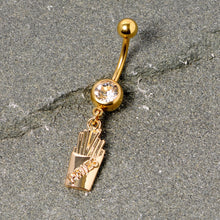 将图片加载到图库查看器，Clear Gem Gold Tone Fast Food French Fries Dangle Belly Ring
