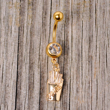 将图片加载到图库查看器，Clear Gem Gold Tone Fast Food French Fries Dangle Belly Ring

