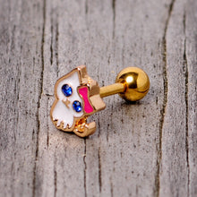Load image into Gallery viewer, 16G 1/4 Blue Gem Gold Tone Sweet Kitty Cat Cartilage Tragus
