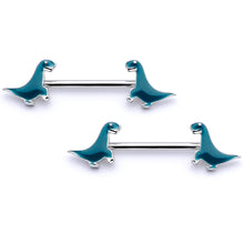 将图片加载到图库查看器，14G 9/16 Darling Green Dinosaur Barbell Nipple Ring Set
