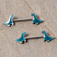 将图片加载到图库查看器，14G 9/16 Darling Green Dinosaur Barbell Nipple Ring Set
