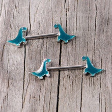 将图片加载到图库查看器，14G 9/16 Darling Green Dinosaur Barbell Nipple Ring Set
