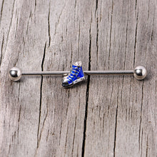 Load image into Gallery viewer, 14G Blue High Top Sneaker Industrial Barbell 38mm
