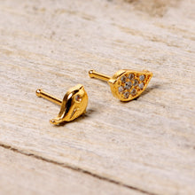 Load image into Gallery viewer, 20G 1/4 Clear CZ Gem Gold Tone Little Birds Nose Bone Set of 2
