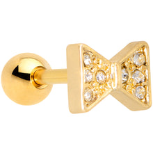 Load image into Gallery viewer, 16G 1/4 Clear Gem Gold Tone Bow Tie Cartilage Tragus Earring
