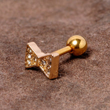 Load image into Gallery viewer, 16G 1/4 Clear Gem Gold Tone Bow Tie Cartilage Tragus Earring
