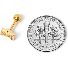 Load image into Gallery viewer, 16G 1/4 Clear Gem Gold Tone Bow Tie Cartilage Tragus Earring
