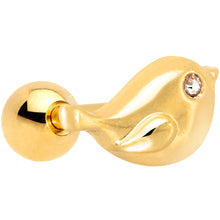 将图片加载到图库查看器，16G 1/4 Clear Gem Gold Tone Little Bird Cartilage Tragus Earring
